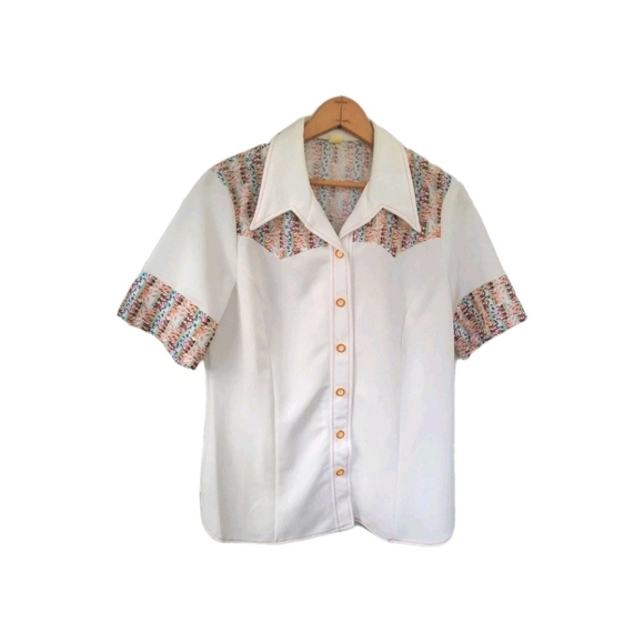 Vintage Tops - Vintage 70's Disco Collar Button Up Shirt M/L